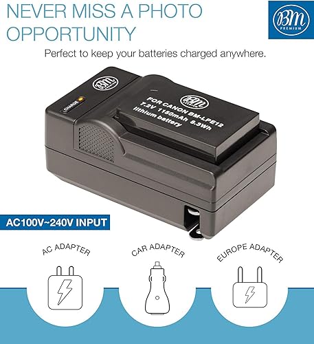 Miniatura 4 de BM Premium Kit de batería y cargador LP-E12 para cámaras Canon EOS-M, EOS M2, EOS M10, EOS M50, EOS M50 Mark II, EOS M100, EOS M200, SX70 HS, Rebel
