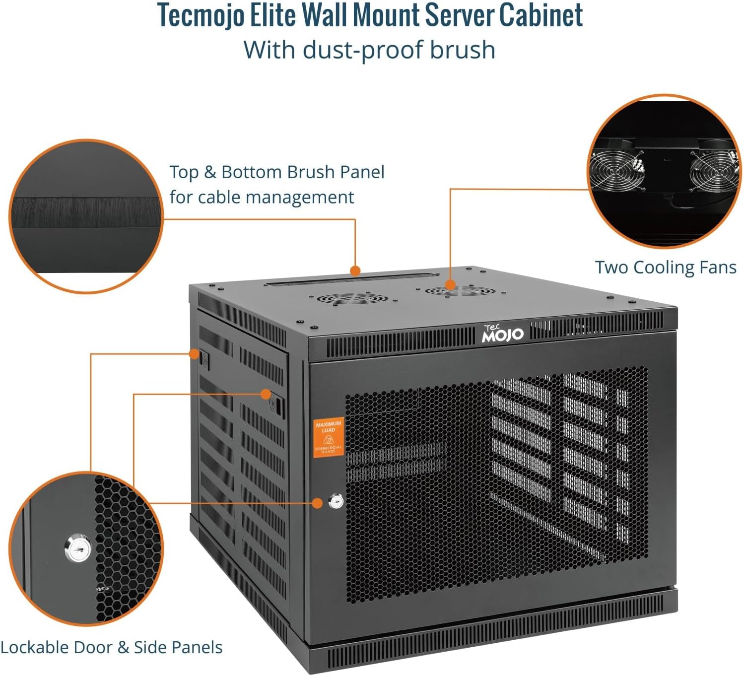 Tecmojo 9U Wall Mount Rack Cabinet, Heavy-Duty 176 Lbs High Load Capacity, 19” Enclosed Server Network Rack with 2 Colling Fans, Mesh Door, 23.6” Deep – Elite Collection