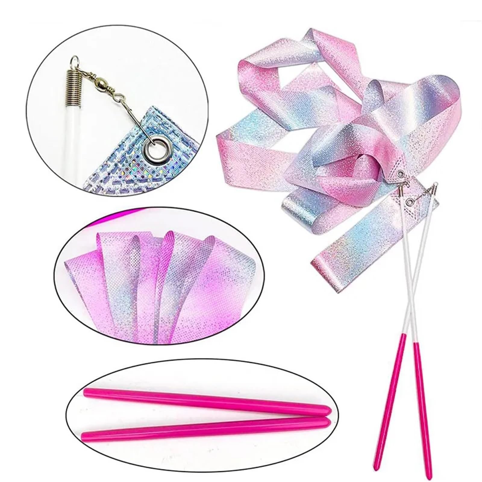 Attrezzatura da Allenamento 10 Pezzi Nastri da Ginnastica a Forma di Stella Lampeggiante, Nastri da Danza, Nastri da Ginnastica Ritmica, Nastri da Balletto, Bastoncini Arcobaleno, 2 m/4 m
