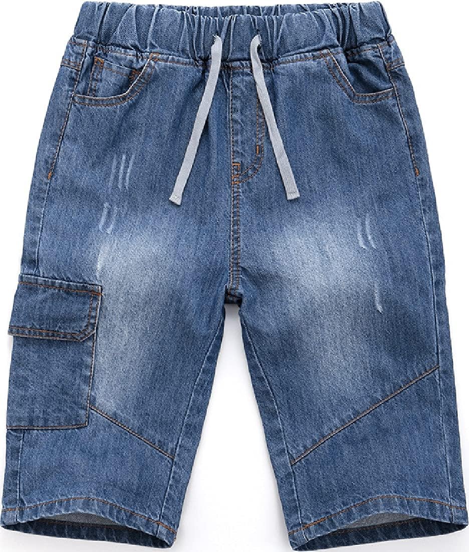 Cromoncent Boy's Drawstring Summer Denim Jean Shorts with Pockets