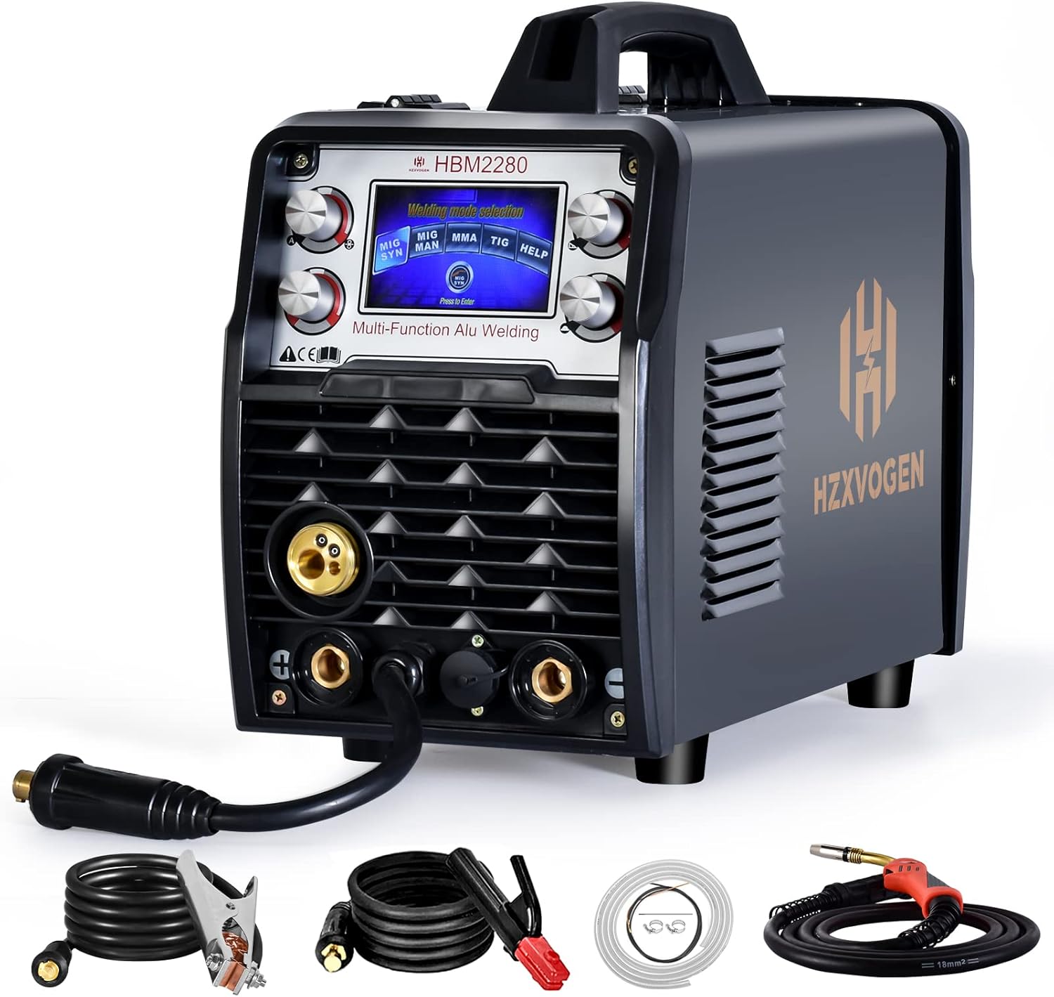 HZXVOGEN MIG Welder 100V/220V 200A IGBT 5 in 1 Aluminum Welders/Gasless/Mix Gases/Lift TIG/Stick