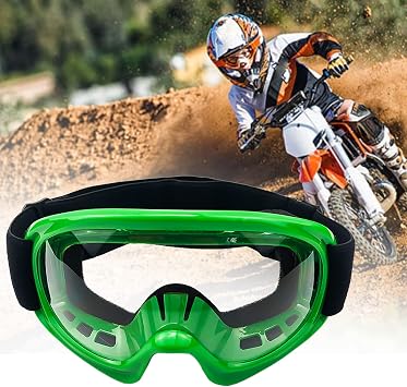 Kids Dirt Bike Goggles Impact-Resistant Adjustable Child Youth ATV Motorcycle Off-Road Riding Motocross Racing Cycling Goggles Glasses for Boys & Girls Green