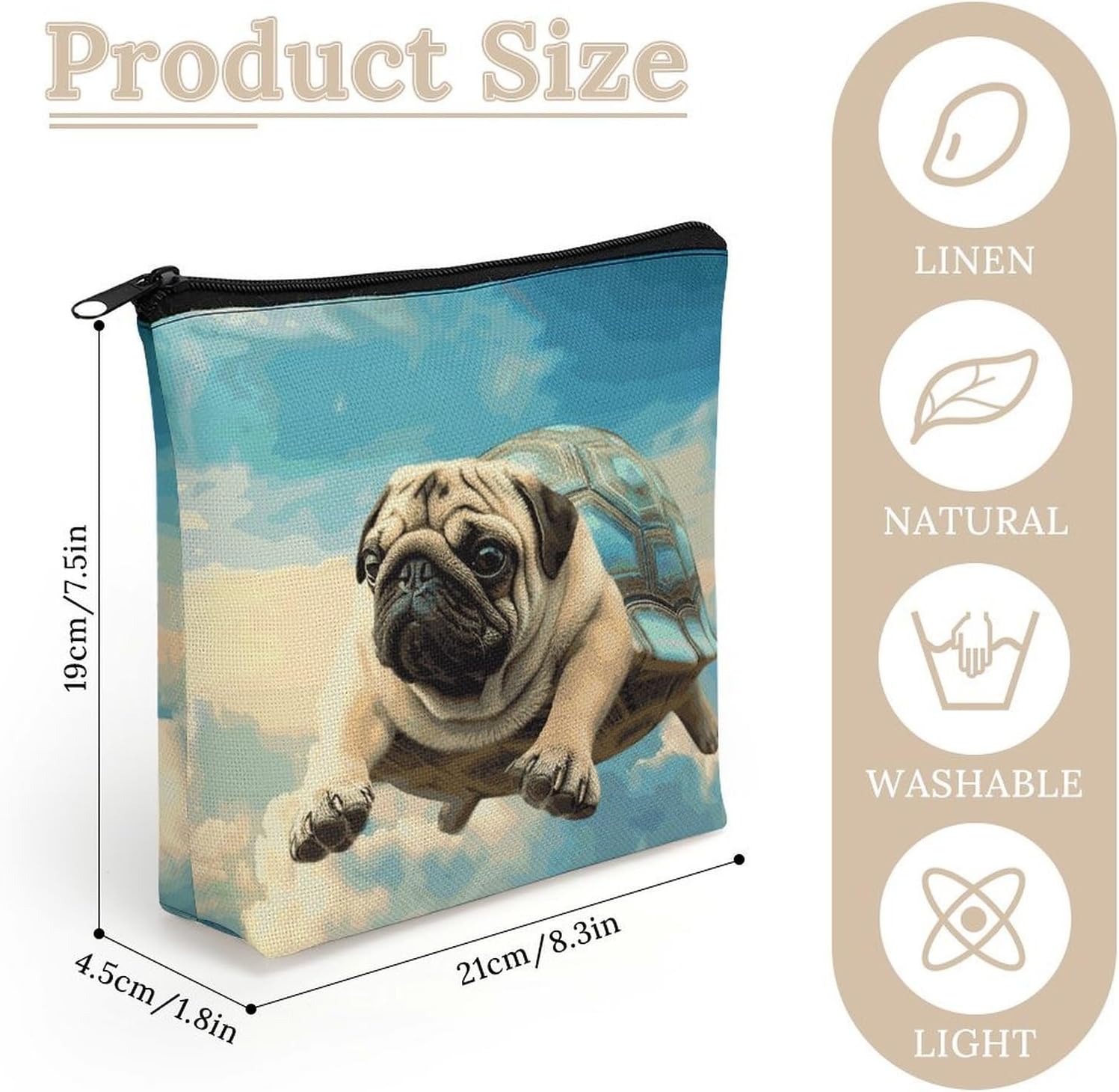 Linen Flat Makeup Bag for Women Cute Small Cosmetic Pouch with Zipper image 2