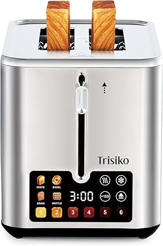 Tostadora de pantalla táctil de 2 rebanadas, tostadora inteligente de acero inoxidable con temporizador digital, ranuras extra anchas de 1.38