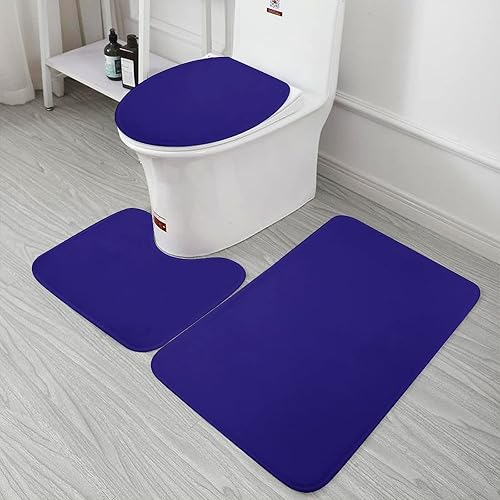 Miniatura 6 de Juego de 3 tapetes de baño antideslizantes y suaves absorbentes de poliéster, alfombra de contorno en forma de U y tapa de inodoro
