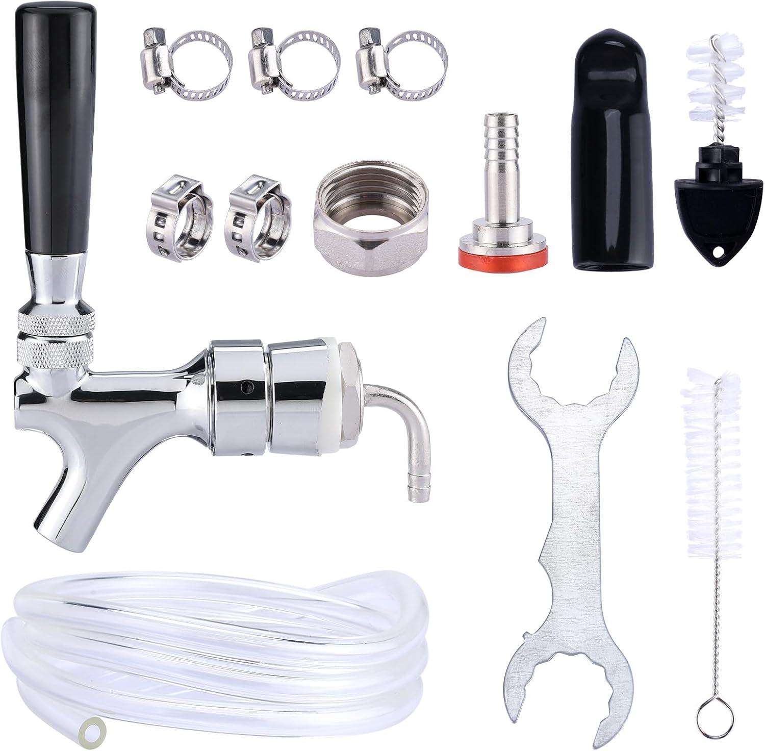 Draft Beer Faucet Beer Line Shank Kit Kegerator Parts Beer Tower Dispenser Replacement Set, Self-Closing Beer Tap 3/16” ID Beer Tubing 1/4" Keg Coupler Barb