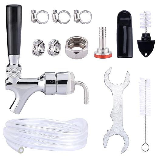 Draft Beer Faucet Beer Line Shank Kit Kegerator Parts Beer Tower Dispenser Replacement Set, Self-Closing Beer Tap 3/16” ID Beer Tubing 1/4" Keg Coupler Barb