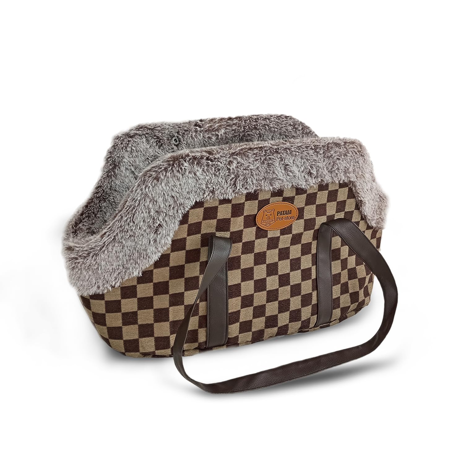Borsa per Cane e Gatto, Tracolla-Trasportino per Piccoli Animali – Borsa da Viaggio con Interno in Caldo Pile, Chiusura con Bottoni – Travel Scacchi, 42x26x27 cm