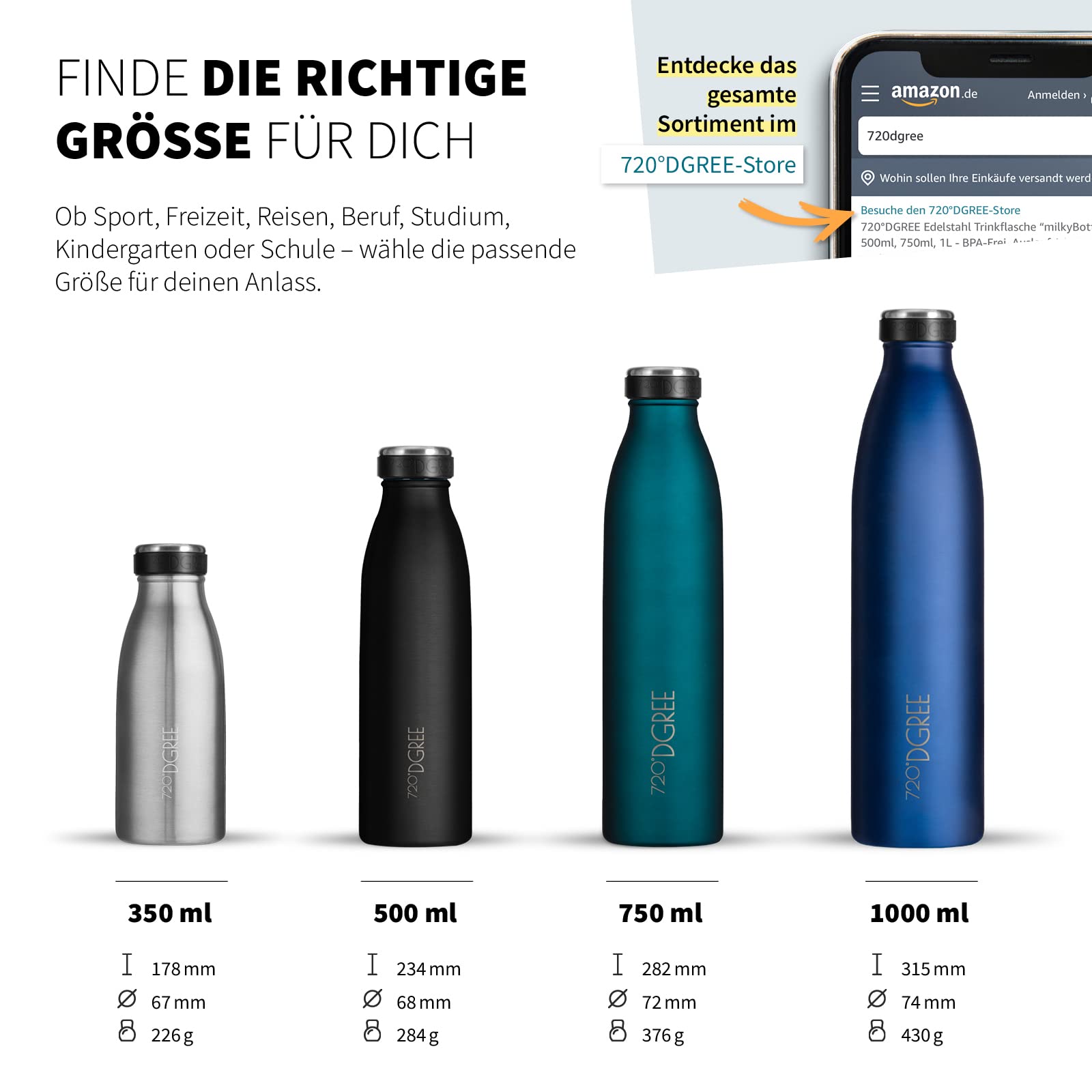 720°DGREE Borraccia termica 350ml "milkyBottle" - Senza BPA, Prova di Perdite - Bottiglia acqua termiche in acciaio inox - Borracce perfetto per bevande calde, fredde, Bambini, Bambina, Scuola Materna - 4
