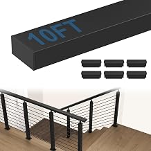 CKE 10 Stainless Steel Cable Railing Handrail for Indoor Outdoor Deck Stair Flat Top Rail Cable Railing System, Black Rectangular Handrail Cable Railing Kits with End Caps, HT05