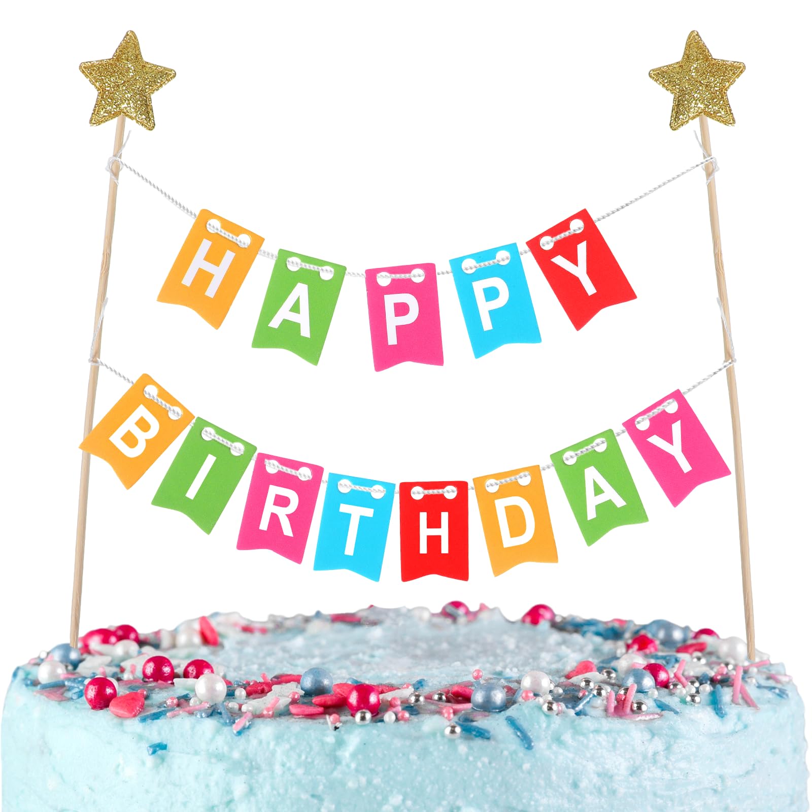 1 Set Happy Birthday Mini Cake Topper, Ymapinc Happy Birthday Cake Bunting, Mini Cupcake Toppers, Banner Decorations for Boys Girls Party — image 1