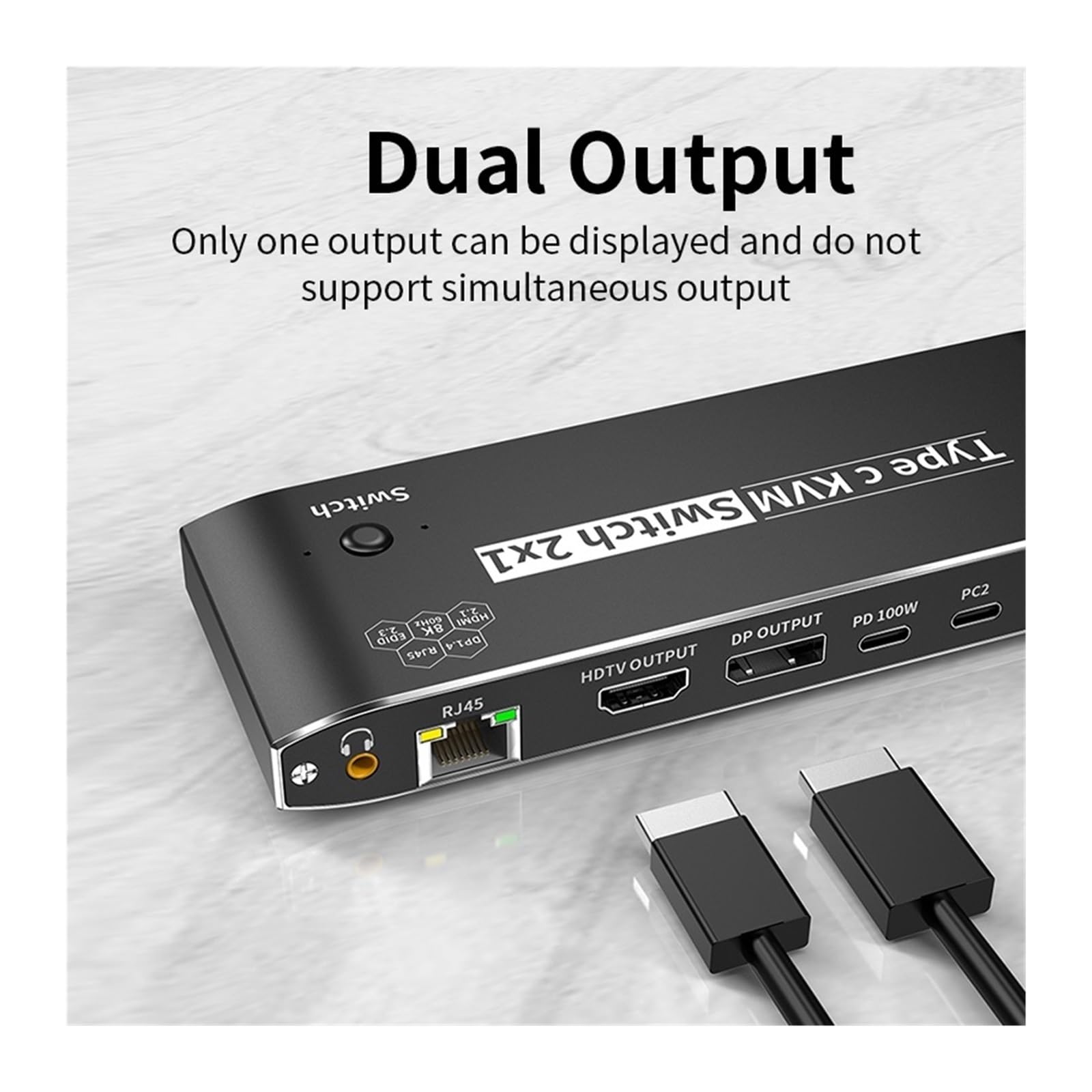 Commutateur vidéo, Commutateur KVM USB C vers HMI DP 3500 W 8K 4K 120 Hz avec port réseau RJ45 PD 100 Charge for 2 PC 1 moniteur TV