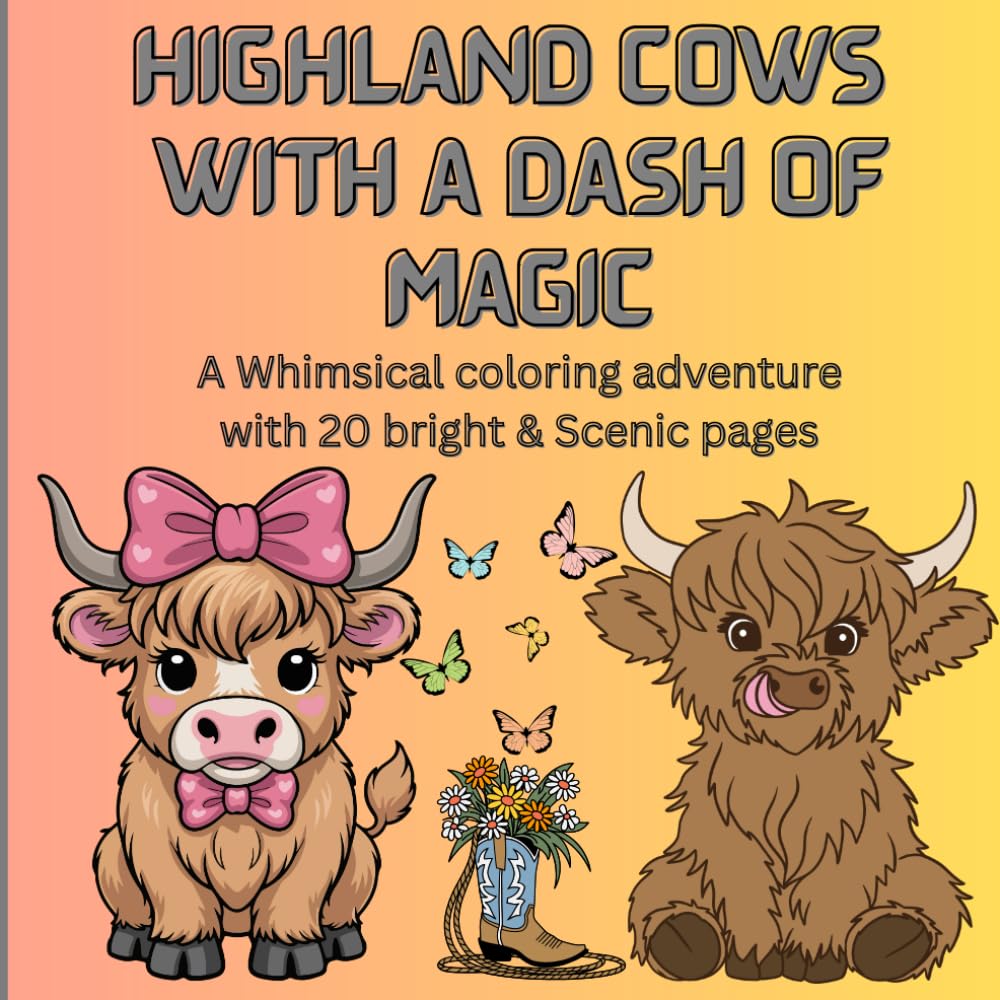 Highland Cows With a Dash of Magic: A Whimsical Coloring Adventure with 20 Bright & Scenic Pages