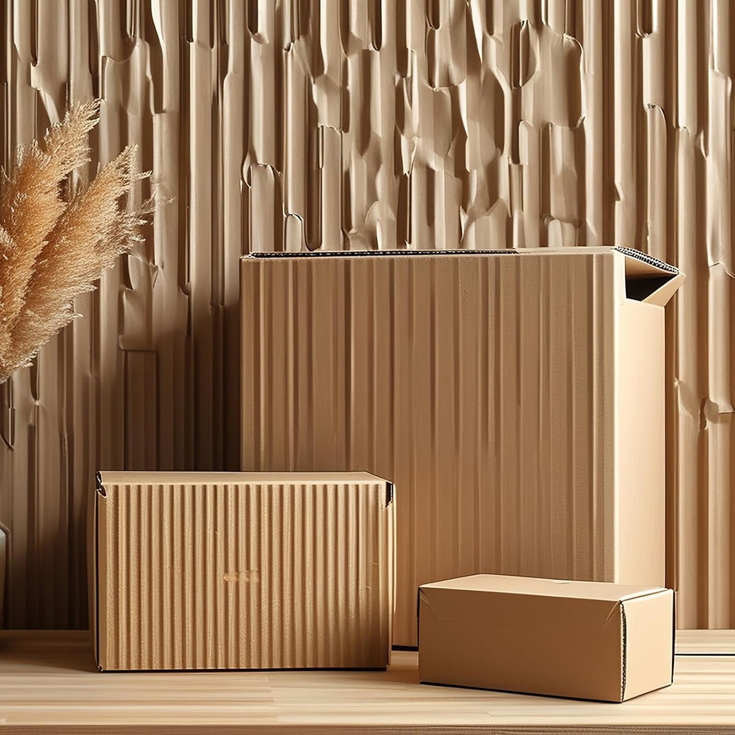 50pcs Heavy Duty 3-layer B-flute Corrugated Cardboard Sheets 2.5mm Thick Brown Paperboard for Packaging, Shipping Inserts, Moving Box Filler, Industrial Packing Material