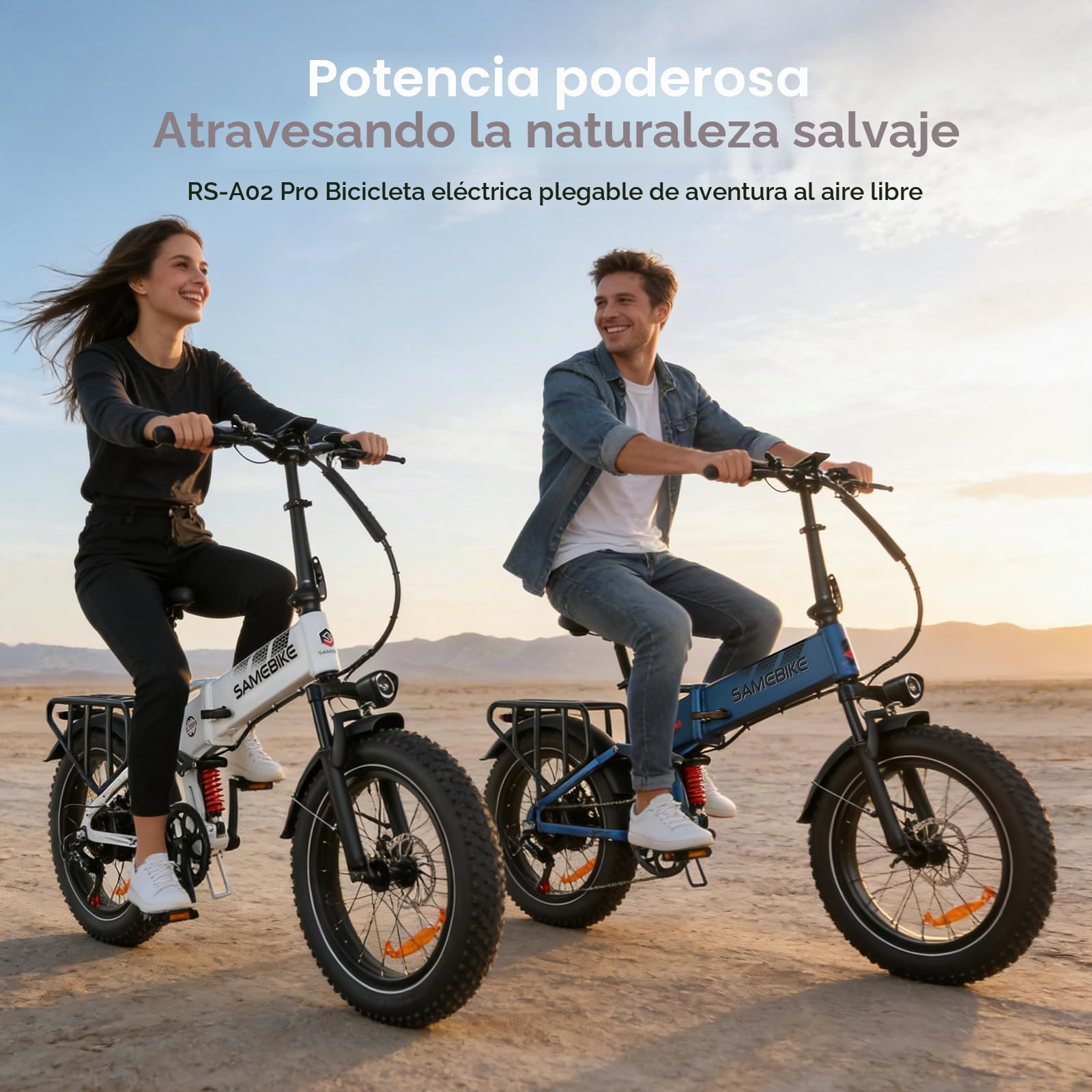 SAMEBIKE Bicicleta eléctrica Adulto A02Pro 100km autonomía 20"x4" Fat Bike electrica Plegable 48V 15Ah Batería Intercambiable Suspensión Delantera Bicicletas para IR al Trabajo de 7 velocidades