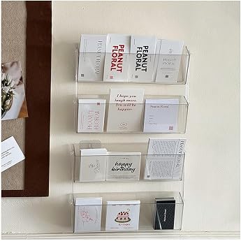 Greeting Card Display Stand Wall Mount Tiered Card Organizer Clear Acrylic Display Stand for Postcards/Brochure/Photos/Pictures Pack of 4