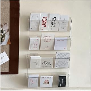 4 Pcs Greeting Card Display Stand, Wall Mount Graded Card Organizer Clear Acrylic Display Rack for Postcard /Brochure/Photos/Picture