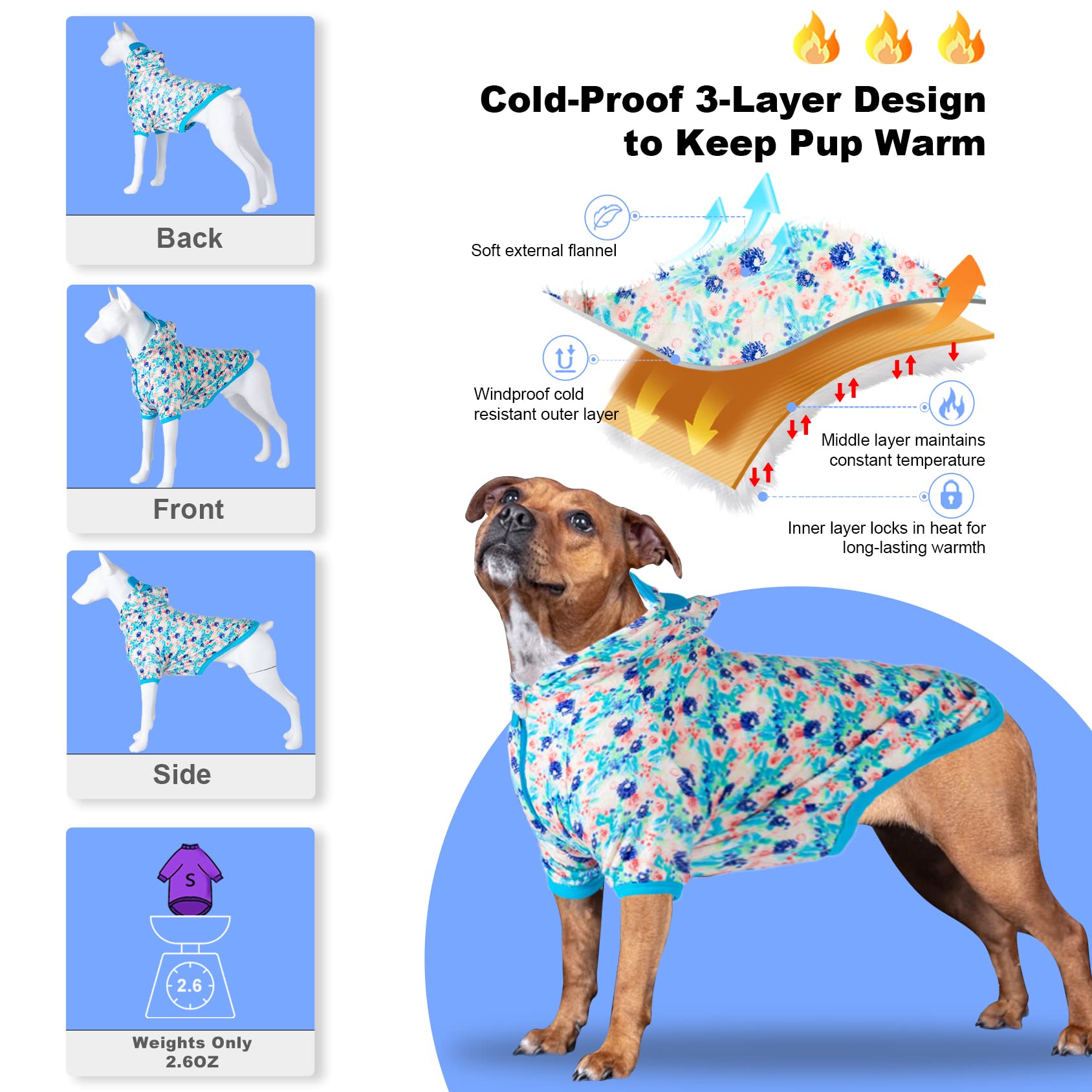 LovinPet Hundepullover – Flanell-Weste Für Große Hunde, Wärmend, Reflektierend, Mit Druckknöpfen, In Verschiedenen Größen