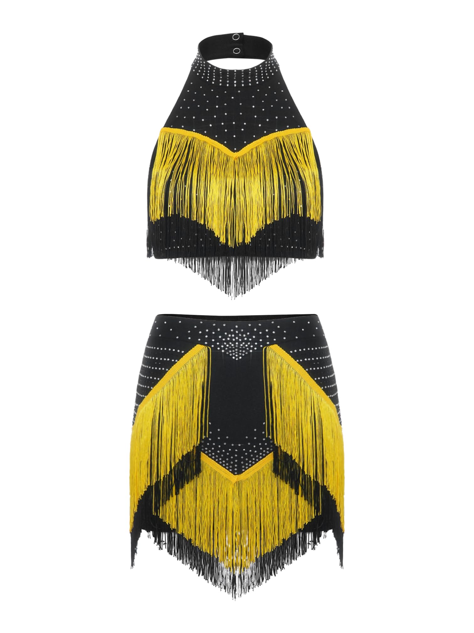 Vestido Danza Mujer Brillantes Traje Profesional de Baile Salón con Borlas | Ropa de Baile de Competición de Salón para Latín Jazz Swing Rumba Chacha‑chá Espectáculo En Escena Actuación S-XXL