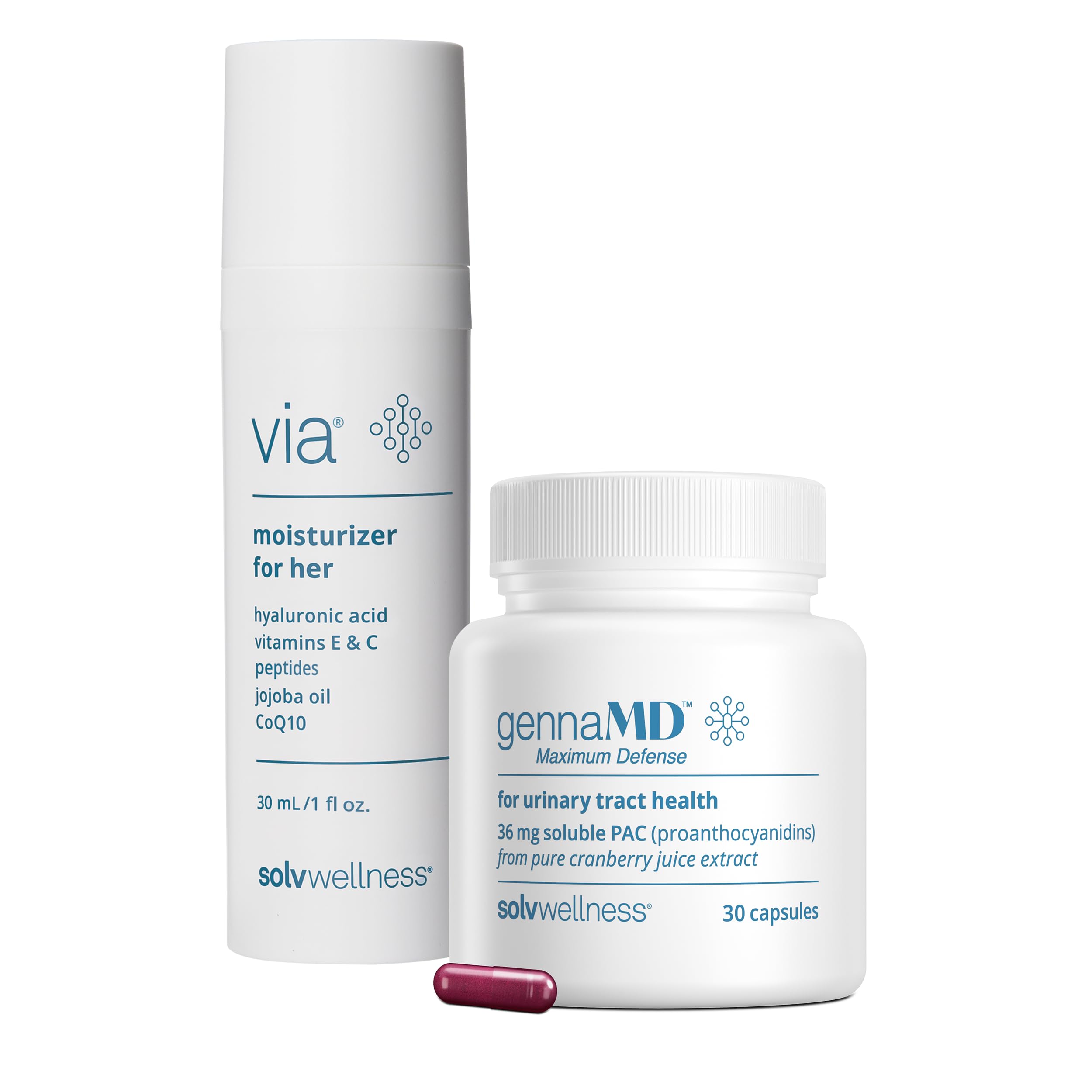 Via Vaginal Moisturizer + GennaMD Cranberry PAC Supplement, 30 mL + 30 Ct