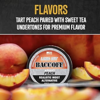 1 Can, BaccOff, Smooth Peach Long Cut, Sweet Tea Base with Tart Peach Undertones, Realistic Moist Alternative