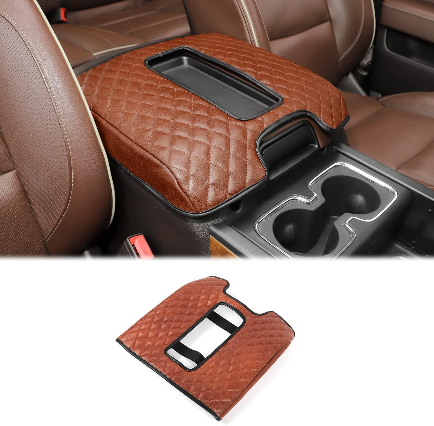 Hoolcar Armrest Pad Cover Center Console Lid Cover for 2014-2017 Chevrolet Silverado & GMC Sierra, Leather Console Replacement, Brown