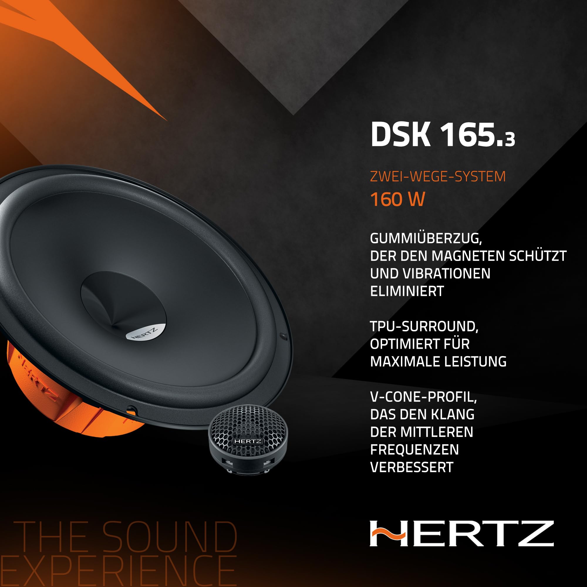 Hertz DSK 165.3 – 2-Wege-Audiosystem mit 165 mm Tieftöner aus behandeltem Papier, 24 mm Kalottenhochtöner und dedizierter Frequenzweiche, 4 Ohm, 160W max