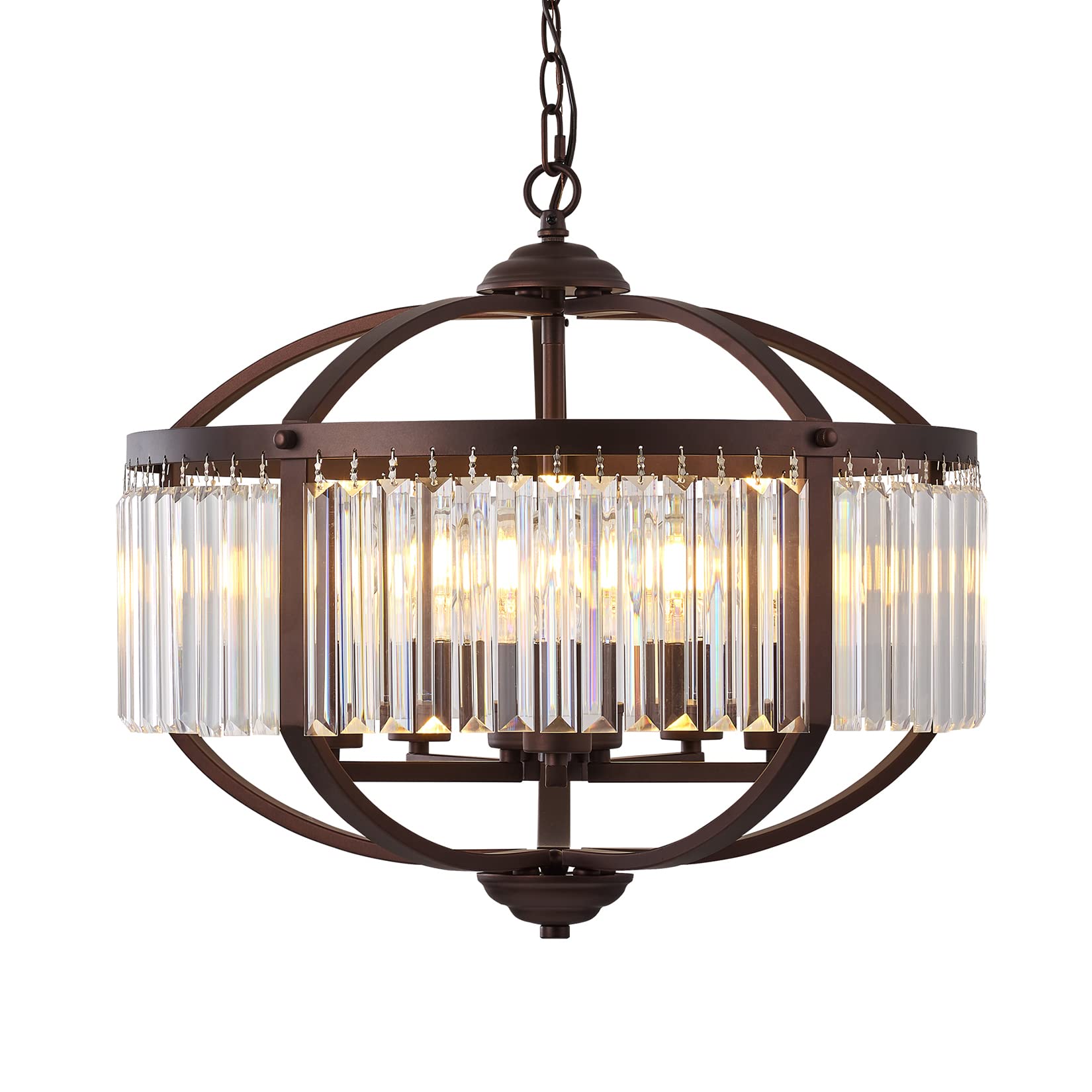 MICSIU 5 Light Crystal Chandelier Light Fixture, Diameter 20 Inch Large Round Pendant Light Kitchen Island, Oil Rubbed Bronze Ceiling Light for Bedroom, Foyer, Living Room, Dining Room, Kitchen
