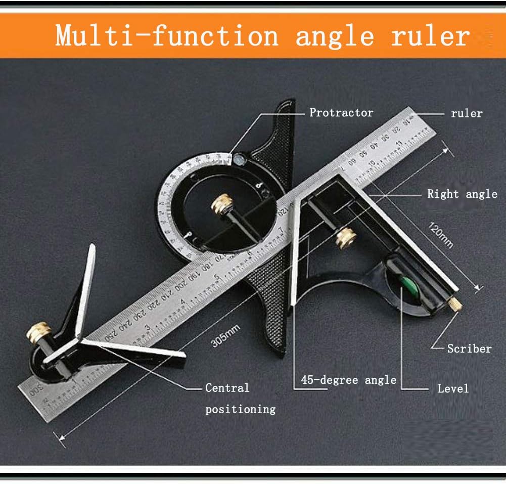 Stainless steel t square ruler Adjustable sliding combination Square Square Ruler & Protractor Level Measure Measuring Set 4-Piece 12" 4R Combination Square