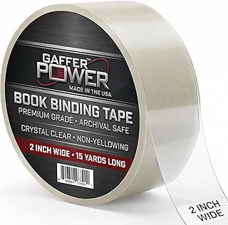 Gaffer Power Clear Book Binding Tape 2 in x 15 Yds, Acid Free, USA Made | Archival non-yellowing repair tape for book spines, covers and pages; library safe