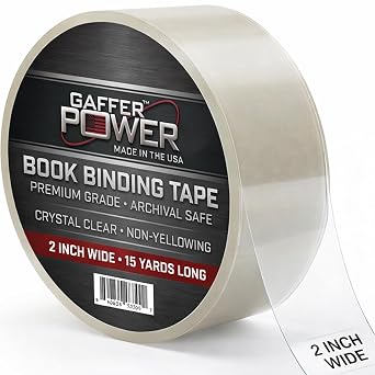 Gaffer Power Clear Book Binding Tape 2 x 15 Yards Acid-Free, Archival Book Repair Tape for Books, Documents, Scrapbooks & Paper Restoration, Made in USA