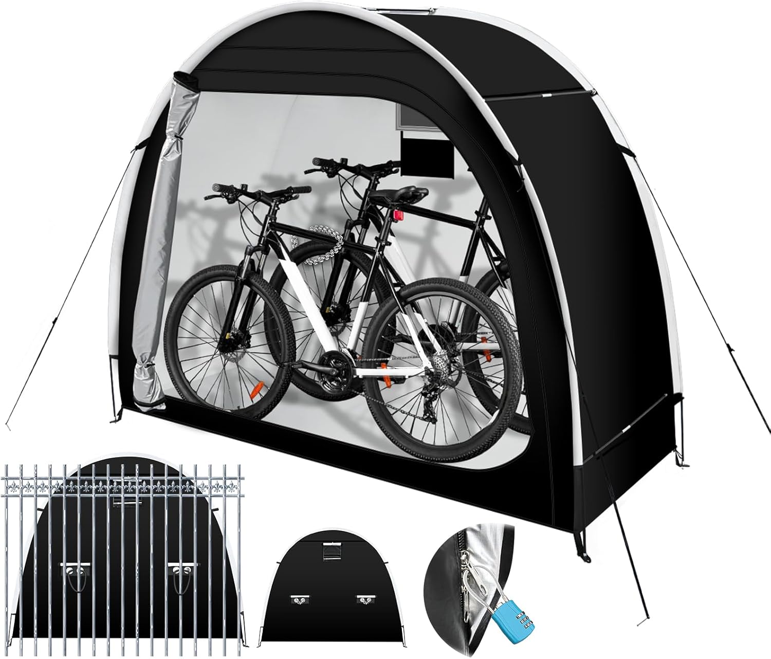 Anti-Theft Bike Storage Tent with Lockable Zipper & Security Eyelets, Upgraded PU5000 Waterproof Outdoor Storage Shed for 2-3 Bikes, Bicycle Motorcycle Garden Tools Shelter (80x32x68 Inches)