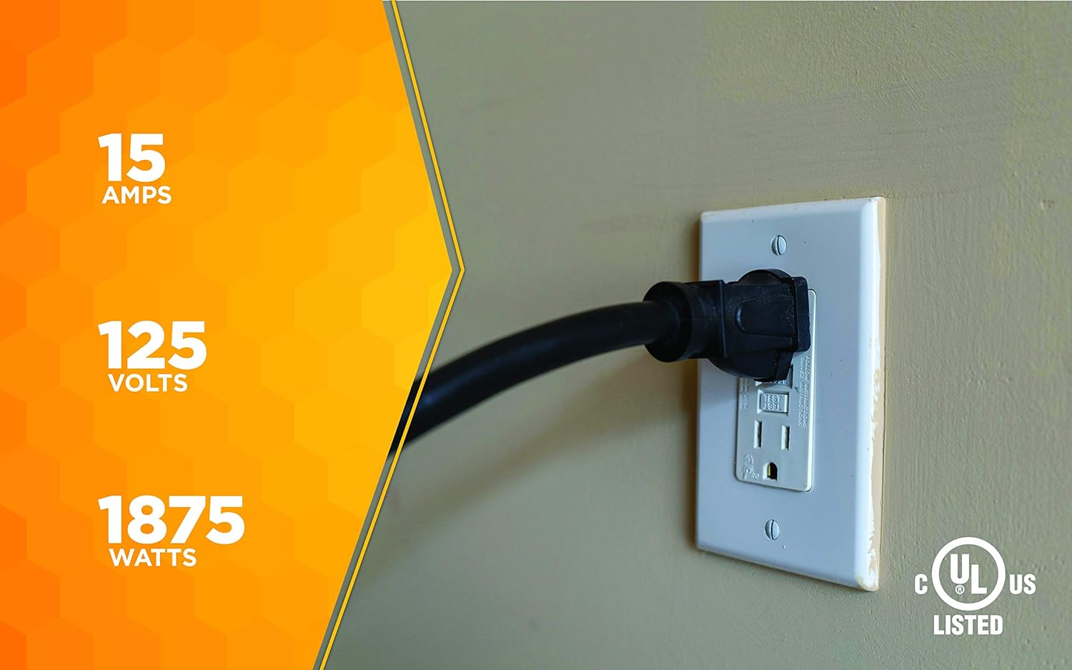 Woods Medium Duty Extension Cord, 9Ft, 14 Gauge, 3 Conductor, 9 Outlet, General Purpose Cord, SJTW, Black, 3130