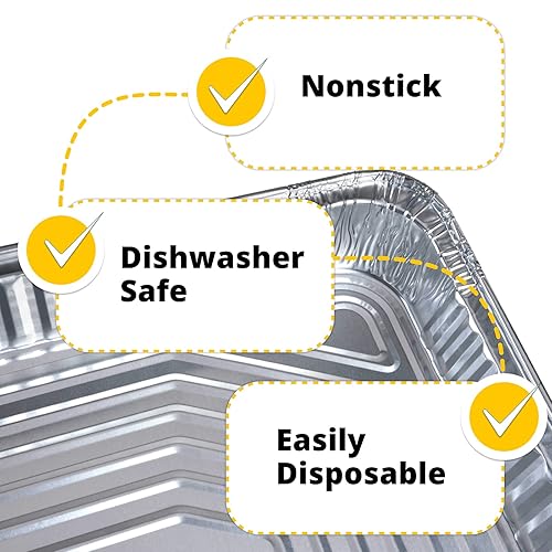 Miniatura 5 de IDL Packaging Sartenes de aluminio de tamaño completo para mesa de vapor, poco profundas, 21 x 13 x 1.5 pulgadas (paquete de 10)  Sartén desechable