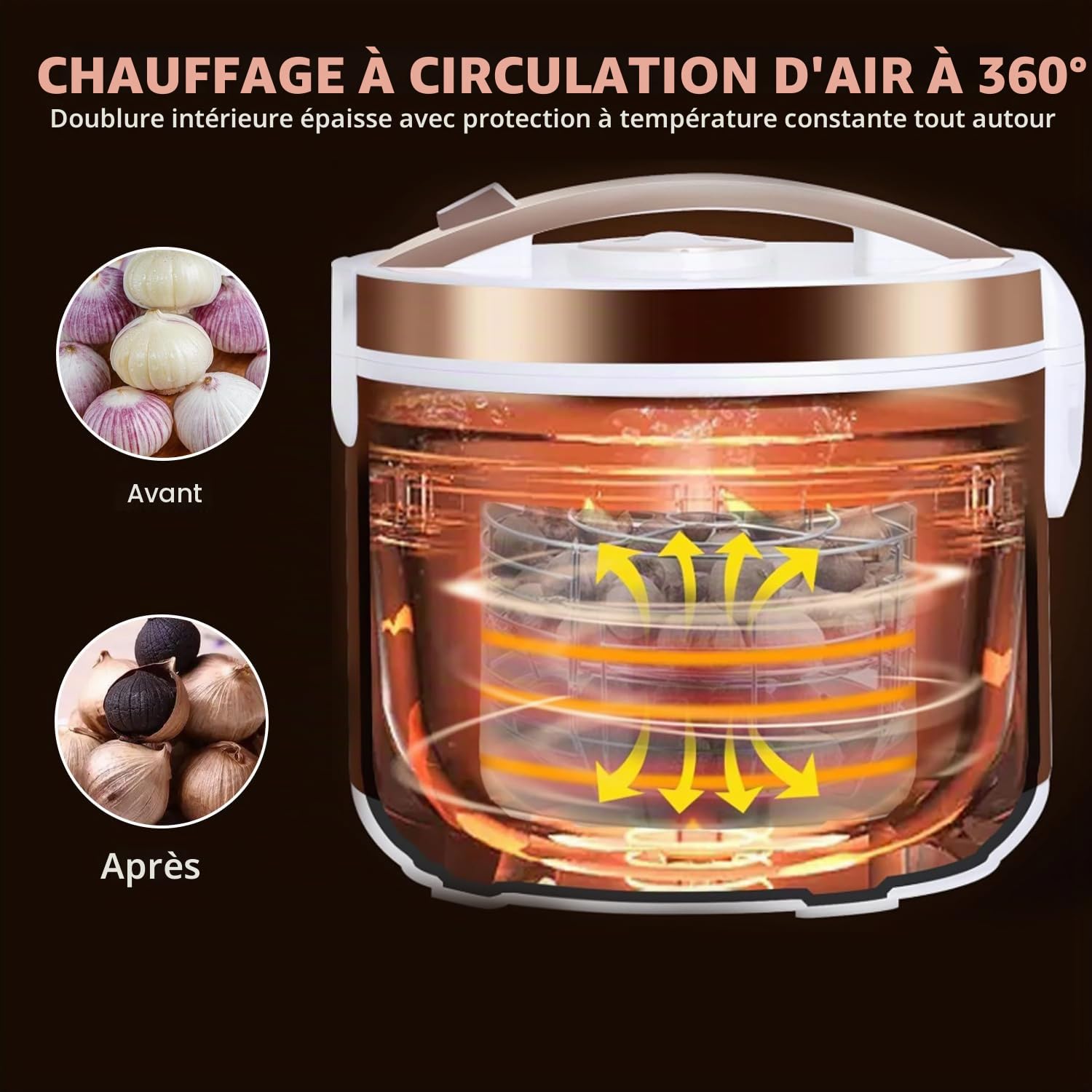 Machine de fermentation à l'ail noir, boîte de fermentation d'ail de 5 l, fermenteur d'ail noir avec support à ail en acier inoxydable à 2 couches, fermentation rapide 168 heures, pour yaourt,