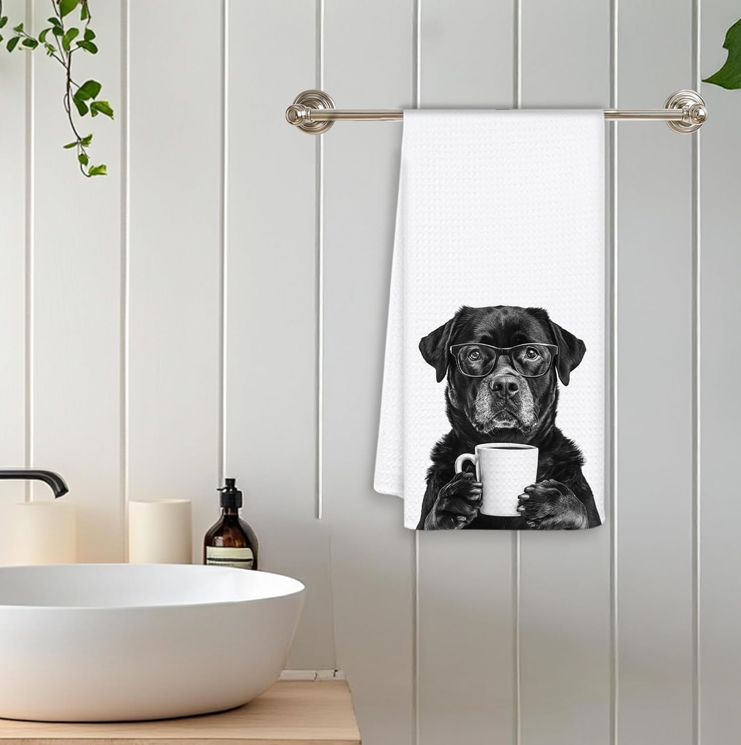Funny Rottweiler Kitchen Towels, Rottweiler Gifts for Women Dish Tea Towels, Black and White Dog Lovers Owner Gifts Hand Towel for Kitchen, Coffee Bar Station Decor, 16x24 Inch - Image 5