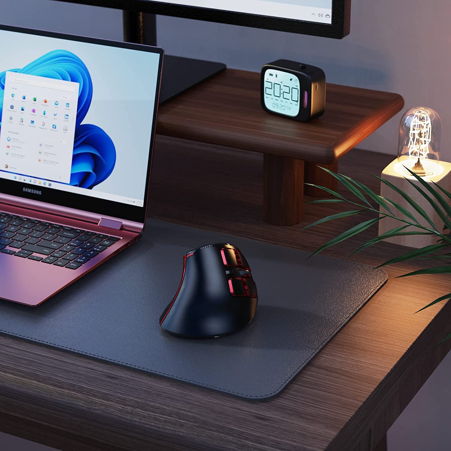 Souris sans fil ergonomique verticale (double Bluetooth +2.4 G), souris de jeu rechargeable sans fil multi-périphériques pour ordinateur portable, tablette, Android/iOS), Schwar&rouge