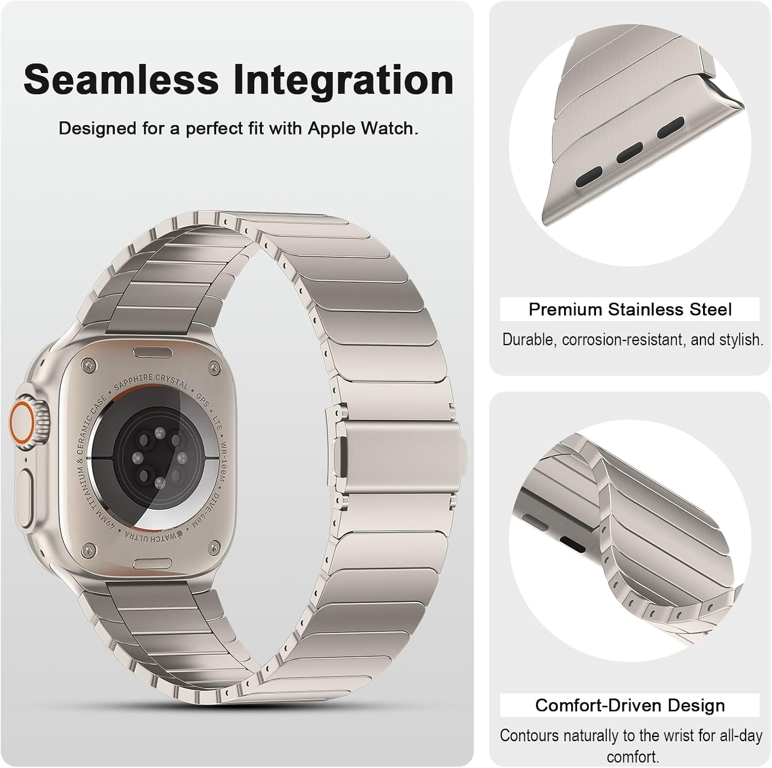 iiteeology Compatible with Apple Watch Bands 46mm/49mm/45mm/44mm/42mm/41mm/40mm, Luxury Stainless Steel Link Bracelet for Apple Watch Ultra 3/Ultra2/Series 1-11, 1 Bead - Image 2