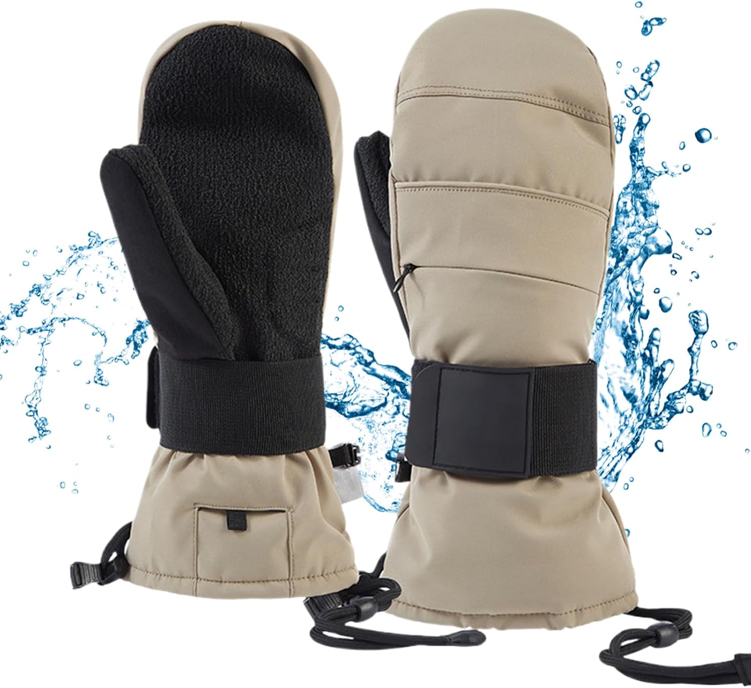 メンズ 冬季防寒手袋 - タッチスクリーンミトン - 手首ガードとフリース裏地付き バイクグローブ - オートバイ冬季用、スキー用、