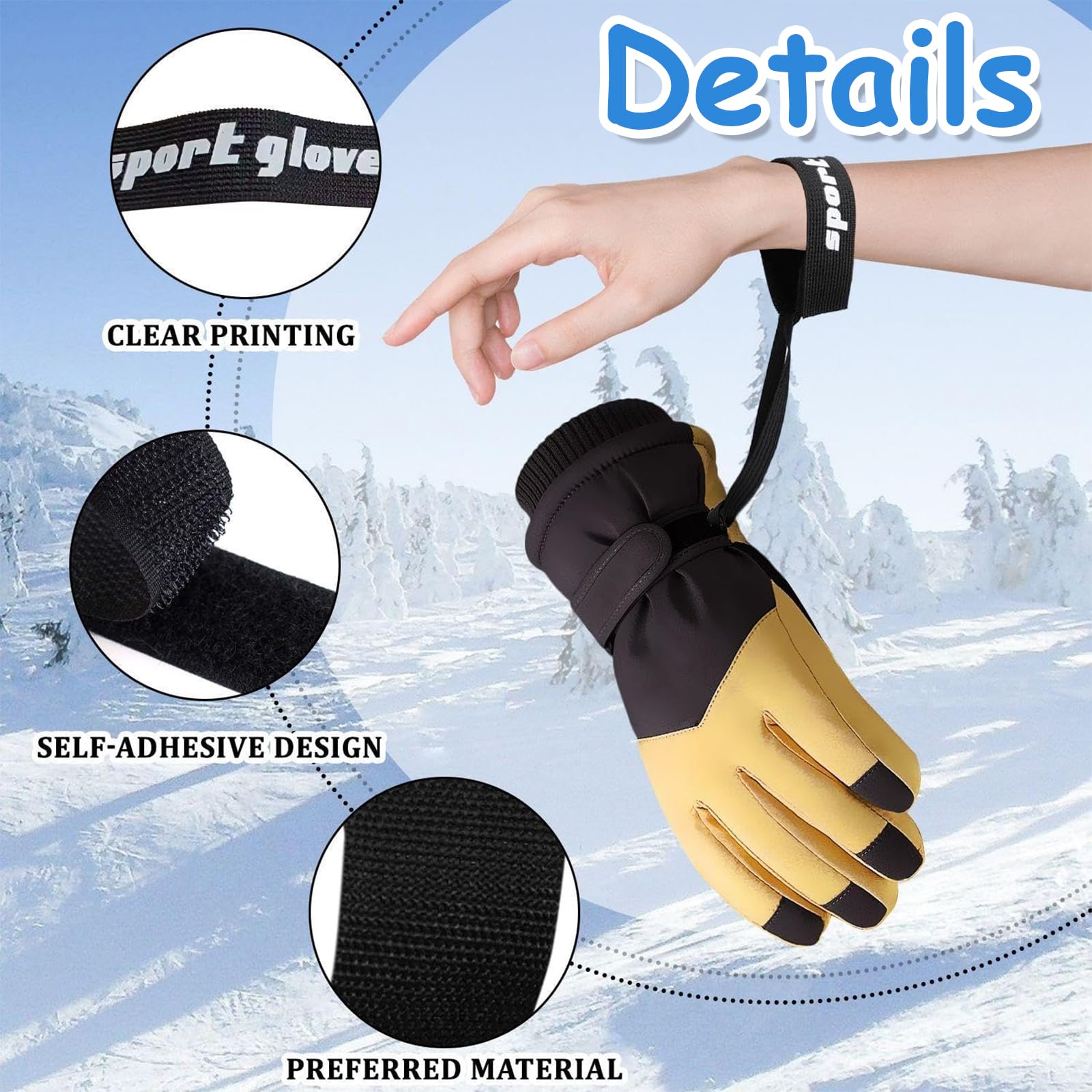 Cinghie per Guanti da Sci Regolabili 6 Pezzi in Nylon e Poliestere Elasticizzato 25,4cm x 2,5cm Nere con Cinturino a Strappo per Escursioni, Sci, Snowboard, Sport Invernali