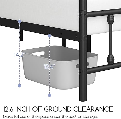 Miniatura 6 de Topeakmart Base de cama de metal de estilo victoriano tamaño California King con cabecero, base de colchón, no necesita somier, almacenamiento