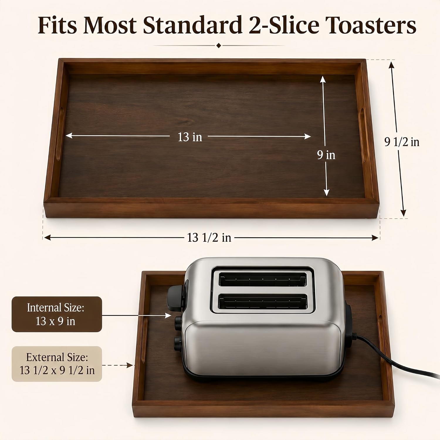 2 Slice Toaster Tray, Solid Wood Crumb Catcher for Under Toaster