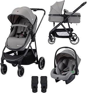 Bebeconfort Breeze Trio, Poussette 3 en 1 Avec Siège Auto, 0-22 kg (0-4 ans), Poussette Compacte et Réversible, Poussette Trio, Siège Auto i-Size, Pliage Compact, Panier Spacieux, Mineral Grey