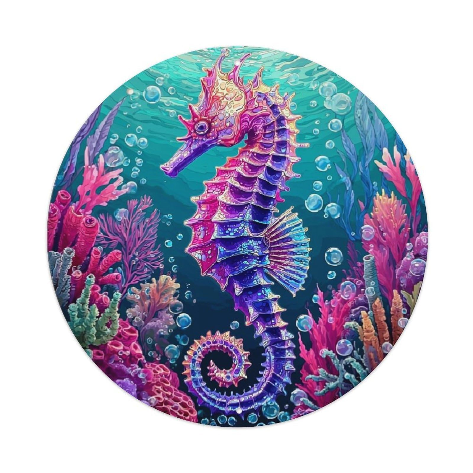 Vibrant Seahorse Coral Reef Art Retro Metal Tin Sign, Vintage Metal Poster for home, Gaming Room, Studio Workshop,Bar,Garage Wall Art Decor 8x8 inch