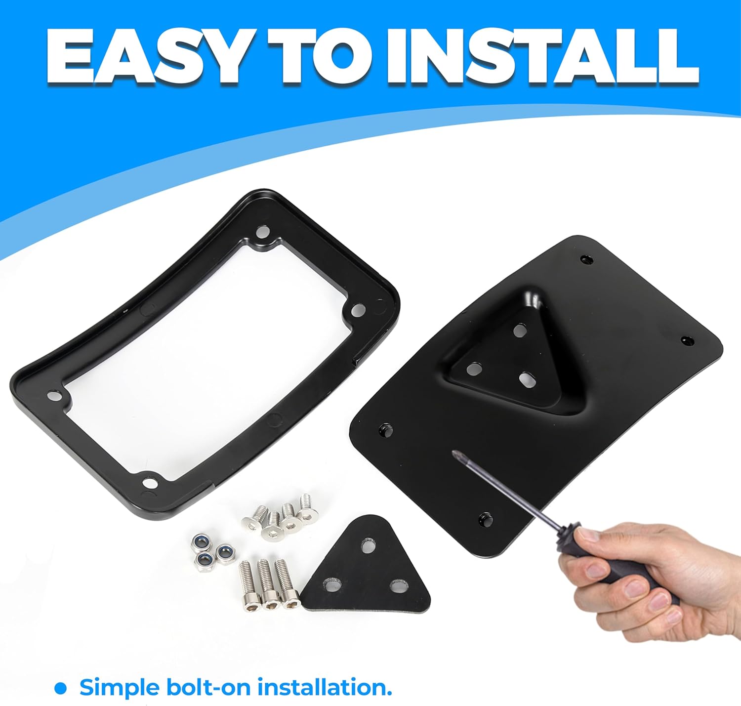 KUAFU Universal Curved Laydown License Plate Mount Kit Compatible with Harley Davidson Bracket Frame Replacement for 3148 Steel Black 3 Hole Mount