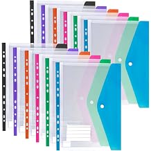 12 Pack Binder Pockets for 2/3/4 Ring Binder, Binder Folders with Snap Button and Label, Expandable Plastic Envelopes Binder Organizer Folders with 11 Holes for School Office Home