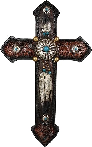 Ebros Gift Colorido rústico suroeste nativo indio atrapasueños plumas turquesa gemas de cuero sintético pergamino floral en forma de flecha cruz