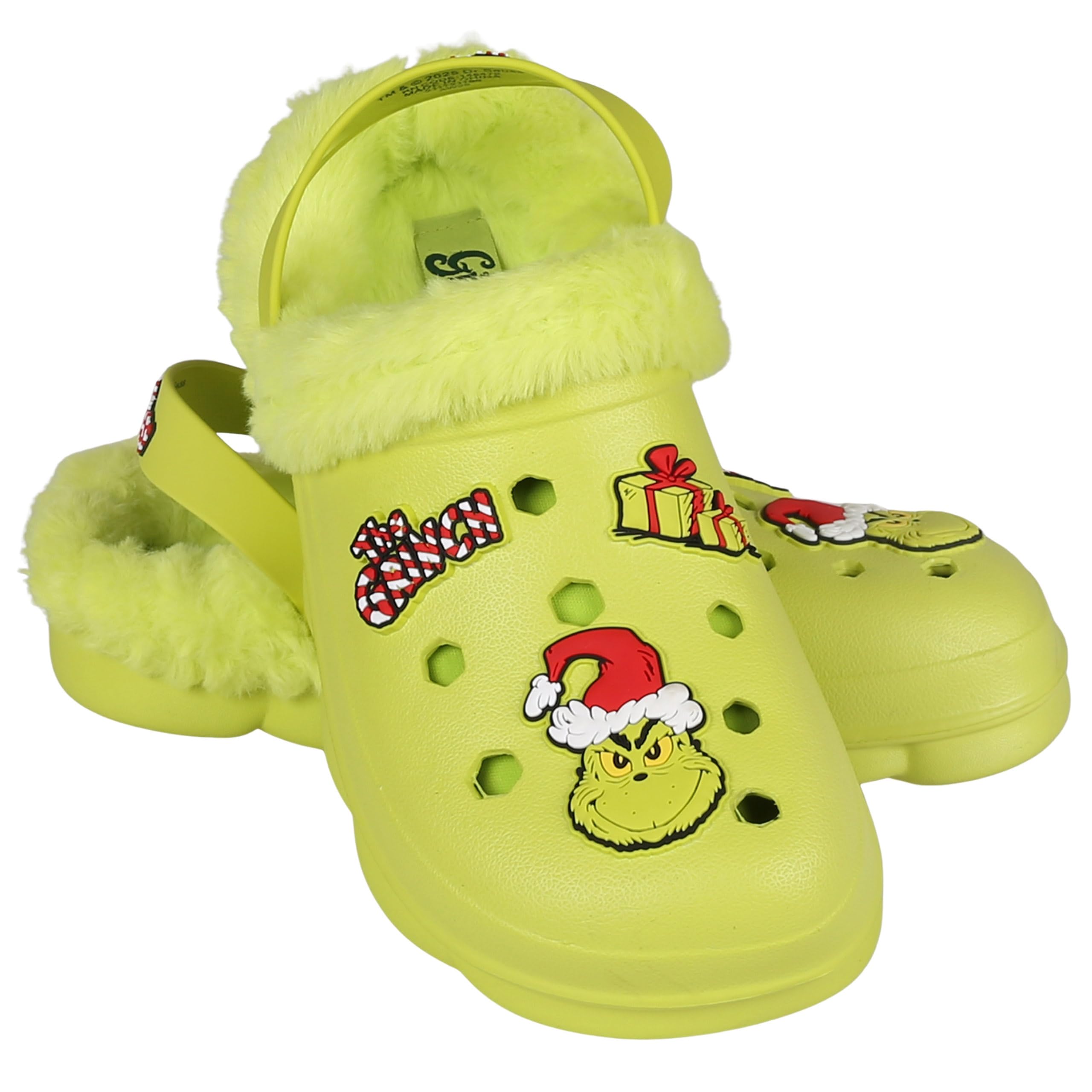 sarcia.eu Grinch Zapatillas verdes, aislantes, navidad, zuecos de jardín con piel para niños