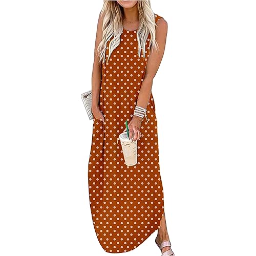 CHUNTIANRAN Women's Maxi Dress Summer Casual Sundress Sleeveless Long Dresses Hawaiian Beach Maxi Dress with Pockets