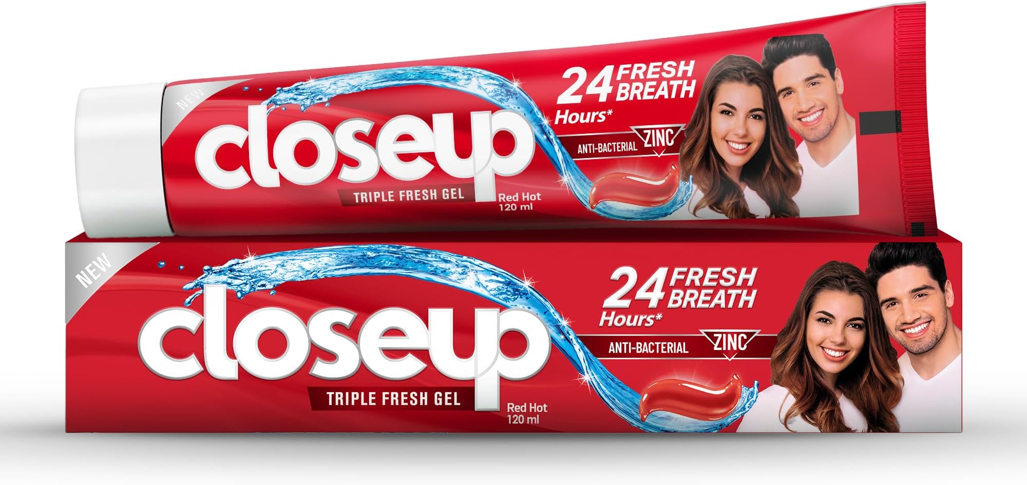 Closeup Triple Fresh Gel Toothpaste, Red Hot, for 24HR fresh breath, 120ml